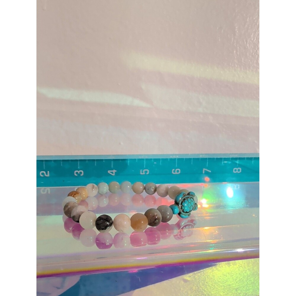 Natural Flower Amazonite Bracelet Synthetic Turquoise Turtle Stretch Beaded